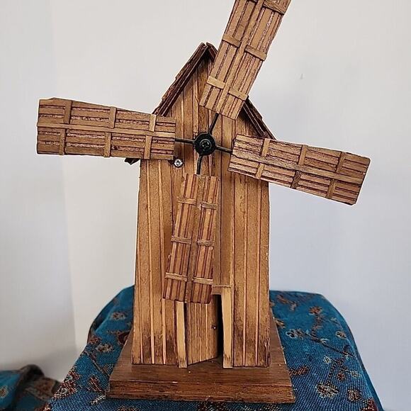 Vintage Wood Windmill Music Box Plays Windmills of Your Mind Works Great - Picture 1 of 10